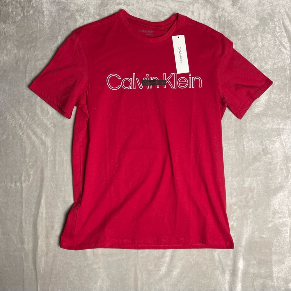 Calvin Klein Jeans Men Chili Pepper Red Logo Short Sleeve T Shirt Size M NWT